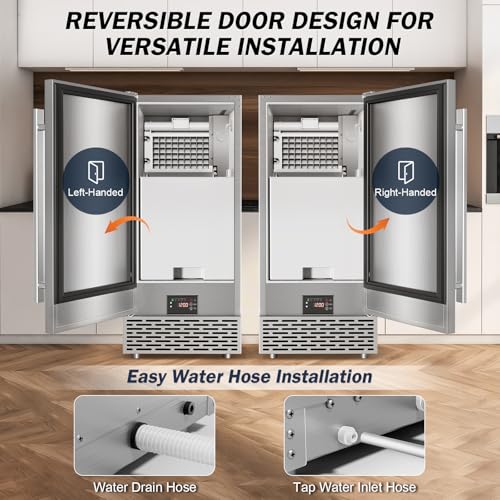 Image of SOZT Under Counter Ice Maker, 120LBS /24H Commercial Ice Machine | Self-Cleaning & 24H Timer, 30LBS Storage - Reversible Door, Built-in /Freestanding Design for Home Bar Cafe Restaurant