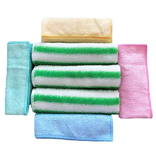 Bamboo Dish Cloth Absorbent Kitchen Wipe Towels (9.1 x 7.1 Inch) & Super Soft Microfiber Multi-functional Towels (11.8 x 11.8 Inch) Reusable, Sustainable, Durable, Dish Rags- 7 PCS Cleaning SET