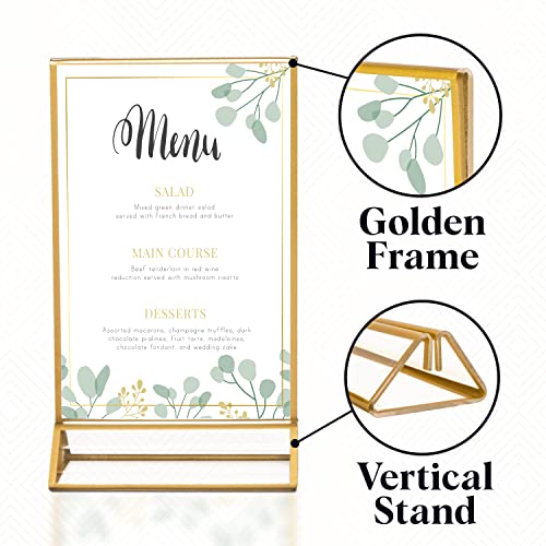 Super Star Quality Clear Acrylic 2 Sided Frames With Gold Borders And Vertical Stand (Pack Of 6)) | Ideal For Wedding Table Number Holder, Double Sided Sign, Clear Photos, Menu Holders #TOP2