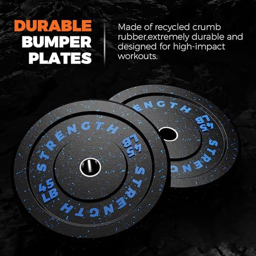 GIKPAL Bumper Plates, 2-Inch Olympic Weight Plates with Steel Hub, Rubber Weight Plates High-Bounce with Colored Fleck for Weight Lifting Strength Training,10lb-55lb, Pairs or Sets