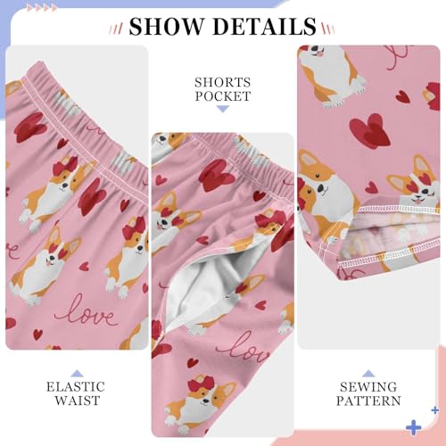 Cute Corgi Dog Love Heart Boys Long Pants Soft Trousers Elastic Waist Kids Lounge Bottoms with Pockets S-XL4