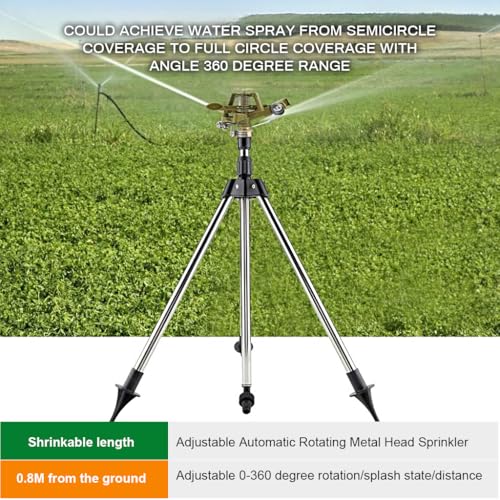 Image of HASTHIP Garden Rotating Water Sprinkler - Universal Metal Nozzle with Stainless Steel Tripod - Mobile 360 Adjustable Garden Irrigation System - Garden Sprinkler for Garden Lawn, Flower Bed