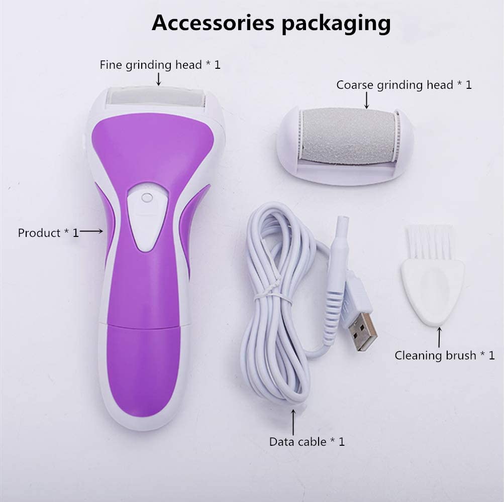 Lima elettrica per Piedi Ricarica USB Dispositivo di rimozione del callo con 2 Strumenti per testine a Rullo Adatto per Pelli secche e dure con Angoli rotti (Viola)