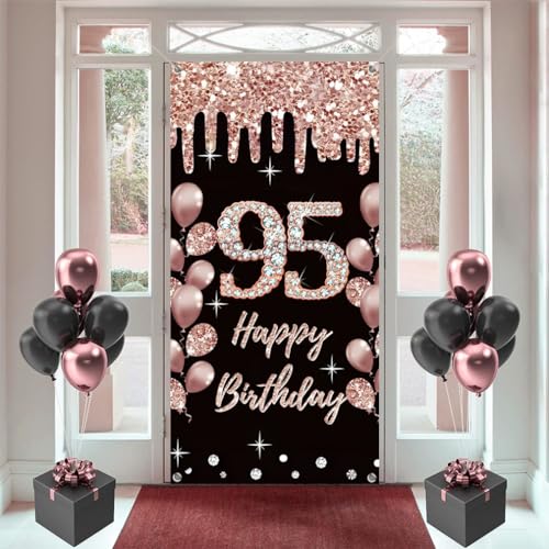 95 Geburtstag Dekorationen für Frauen, Happy 95 Years Old Stoff Schild Poster Rosegold Hintergrund Tür Banner, 95 Geburtstag Party Supplies Foto Hintergrund Willkommensschild, 180 cm x 90 cm