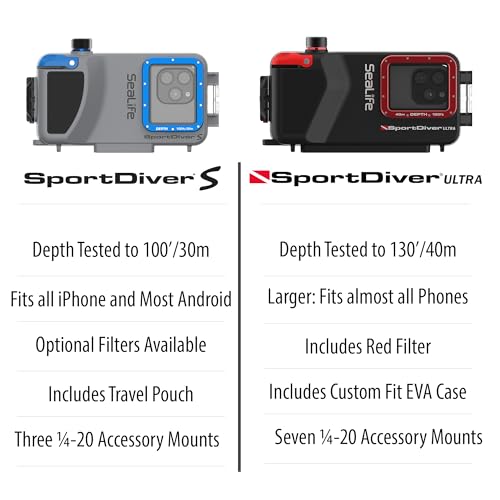 SeaLife SportDiver S Compact Smartphone Scuba Housing – Dive to 100\', Waterproof Photography, Easy Camera Controls, with Leak Alarms, Fits All iPhones and Most Smartphones