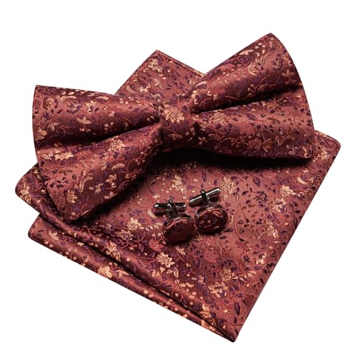 Image of YOHOWA Mens Bow Tie Set Paisley Coloful Pre-tied Bowties Adjustable with Handkerchief Cufflinks Wedding Prom Party
