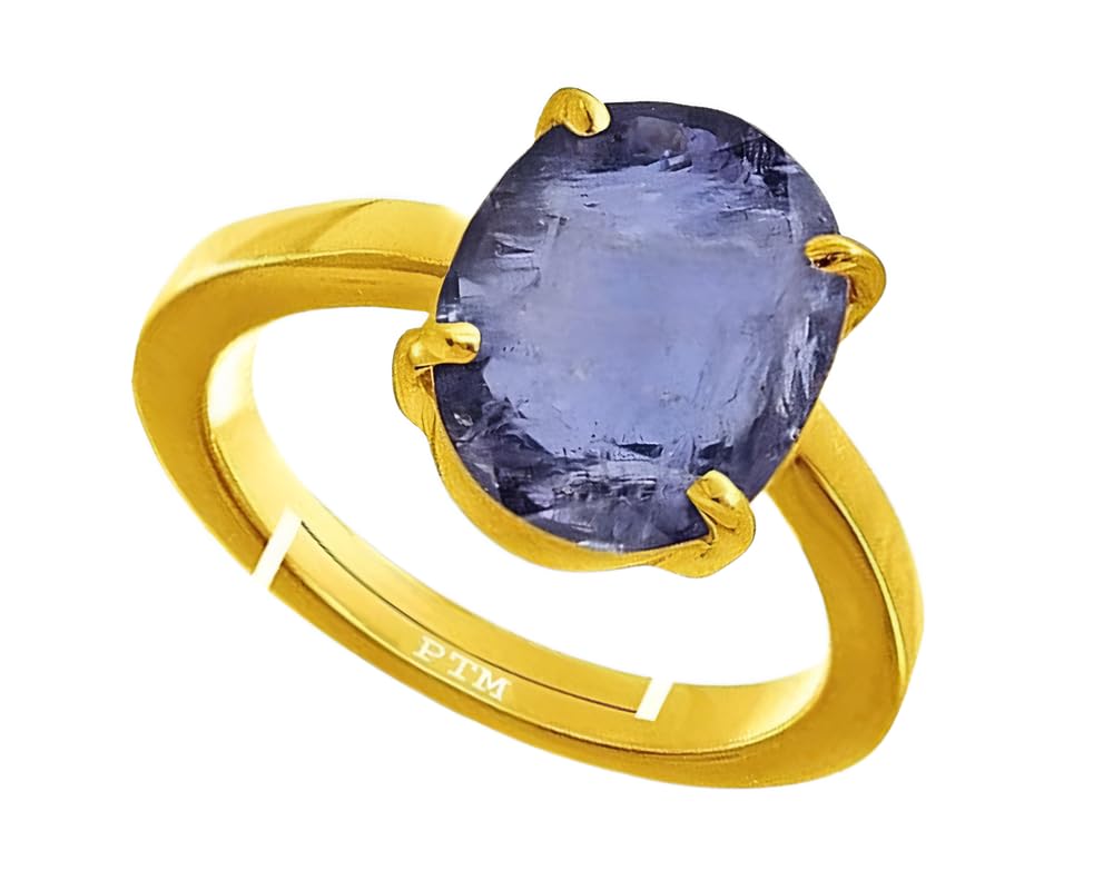 PTM Natural Iolite/Neeli 3.25 to 10.25 Ratti or 3.00 to 9.50 Carat Astrological Certified Gemstone Panchdhatu/5 Metals Gold Plated Adjustable Ring for Men Women