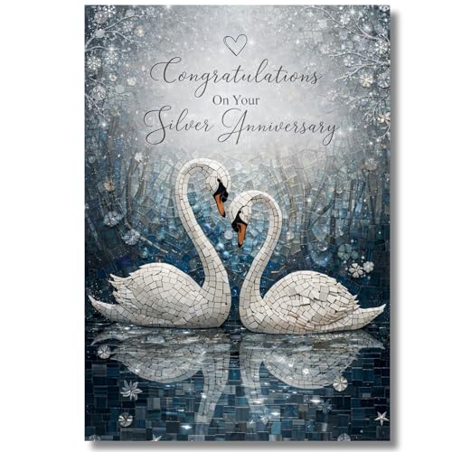 LimaLima 25th Wedding Anniversary Card Silver Gift Swans Design For Husband Wife & Couples