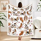 BlessLiving Basset Hound Fleece Blanket - Red Hearts, Warm & Thick, Cute Puppy Sherpa Throw for Kids & Adults, 3D Animal Print Plush, Gift for Pet Lovers (50 x 60 Inch)