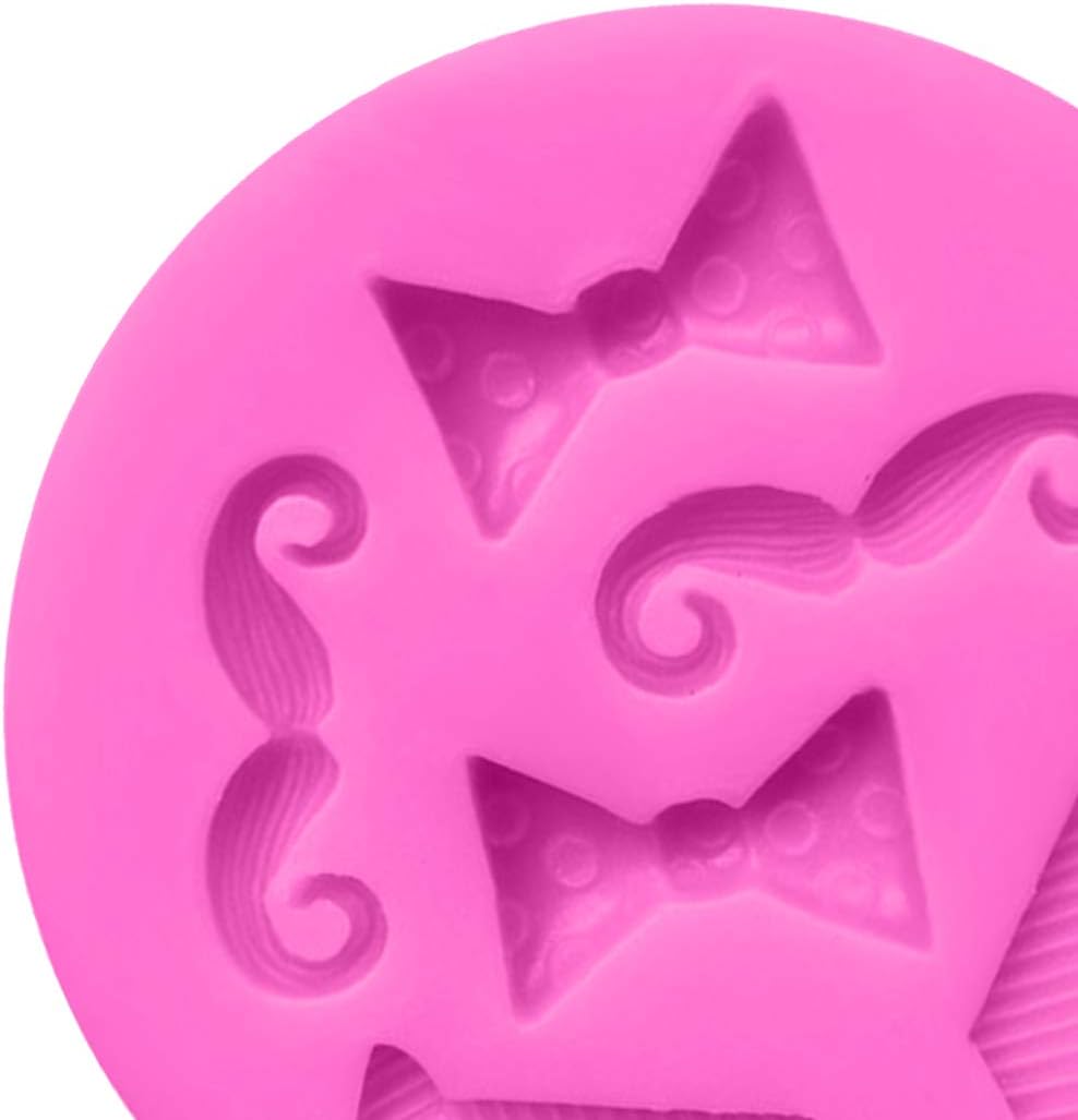 Luckycivia 4 PACK Bow Ties Beard Mini Silicone, Candy Chocolate Fondant Mold, Silicone Cake Mould