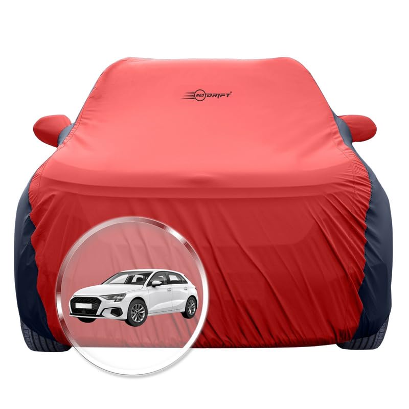Image of NEODRIFT 'SuperTech' Car Cover for Audi A3 (100% Water-Resistant, All Weather Protection, Tailored Fit, Multi-Layered & Breathable Fabric) (Colour: Red+Black)