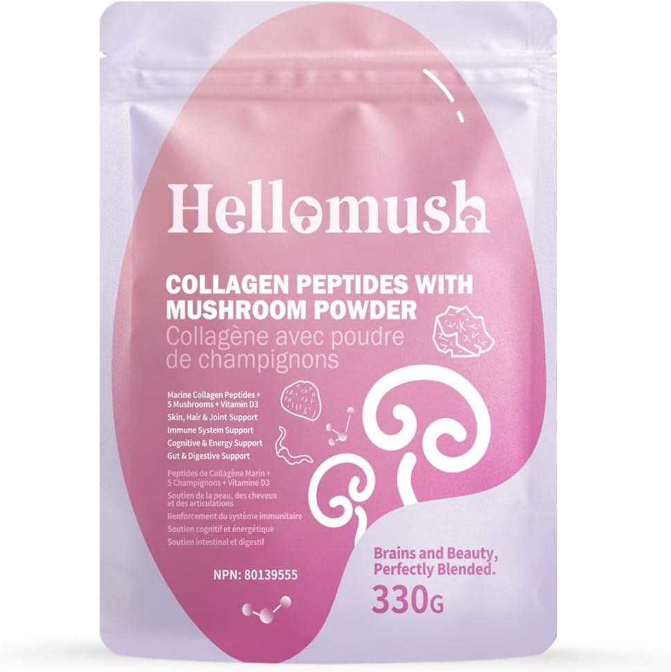 Hellomush Hydrolyzed Marine Collagen Peptides Powder Supplement Pure Collagen with Mushroom Complex Lion’s Mane, Reishi, Cordyceps and Chaga – No Added Sugar, No Artificial Colours Or Flavours, 330g Hellomush Hydrolyzed Marine Collagen Peptides Powder Supplement Pure Collagen with Mushroom Complex Lion’s Mane, Reishi, Cordyceps and Chaga – No Added Sugar, No Artificial Colours Or Flavours, 330g