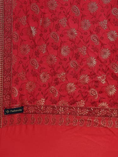 Image of Pashmoda Women Kaani Stole with Silky Zari Weave, Shawl, Wrap (Size 72X208 CM)