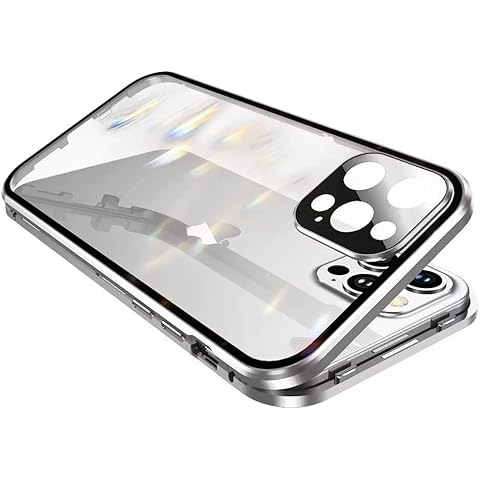 Disonbeir Case for iPhone 14 Plus,Strong Magnetic adsorption+Safety Lock Camera Lens Protector 360°Full Body Protection Double-Sided Tempered Glass Metal Bumper (Silver) Cover