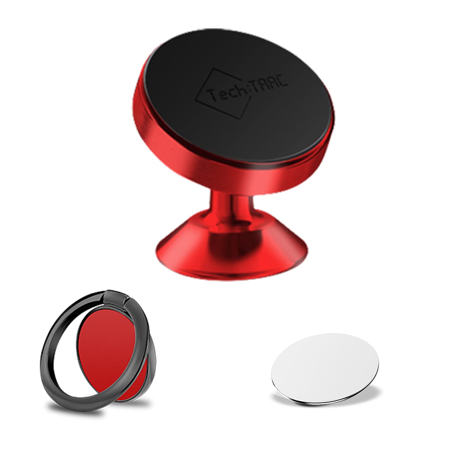 Tech:TAACPhone Mount for Car – Premium 360-degree Phone Holder Car with Ring Holder – Advanced Magnetic Phone Ring Holder Compatible with All Smartphones – One Hand Operation – Easy to Install (Red)