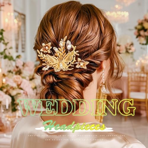 Accesorio de cabello dorado con pedrería para boda miniatura 5