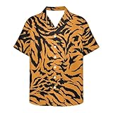 PinUp Angel Camisa hawaiana de manga corta con botones para hombre, estilo vintage, para playa, verano, ajuste regular, tigre anaranjado/negro , Medium