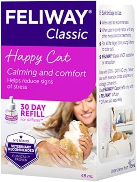 FELIWAY Classic 30 day Refill comforts cats, helps solve behavioural issues and stress/anxiety in the home - 48ml