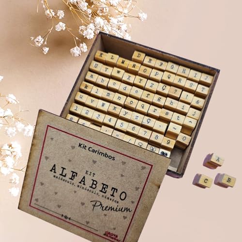 Kit Alfabeto Premium - kit com 80 carimbos em uma linda caixinha de mdf