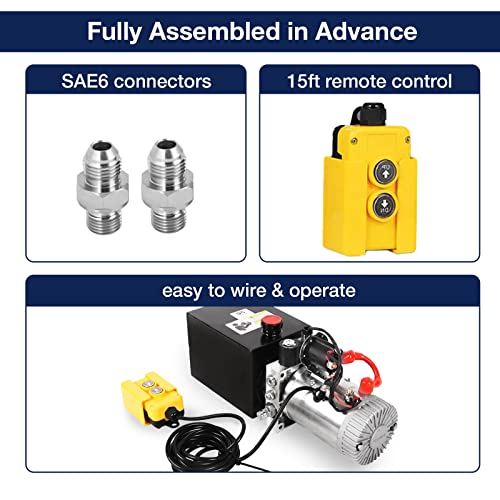 Image of Hydraulic Power Unit, Single Acting Dump Trailer Pump 4 Quart Hydraulic Pump Metal Reservoir 3200 PSI 12V DC Hydraulic Power Pump for Dump Trailer Car Lifting Platforms