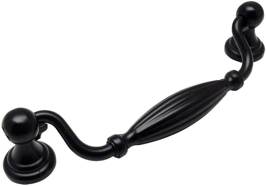 Cosmas 10 Pack 7122FB Flat Black Country Style Cabinet/Furniture Hardware Ribbed Swinging Handle Pull - 5" Inch (128mm) Hole Centers
