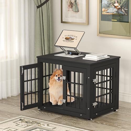 26 Inch Heavy Duty Dog Crate Furniture for Small Dogs, Decorative Pet House End Table, Wooden Cage Kennel Furniture Indoor, Black