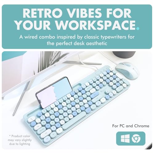 X9 Wired Keyboard and Mouse Combo with Backlight - Silent Round Keycaps, Phone/Tablet Dock, 109 Fullsize Keys, Cute Colorful Blue Keyboard, Aesthetic and Pastel Keyboard for Laptop, PC and Chrome - Image 4