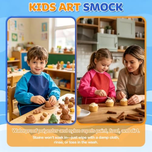 VCOSTORE Kids Art Smock, Waterproof Toddler Paint Smock, Long Sleeve child painting apron with 3 Pockets - View 5