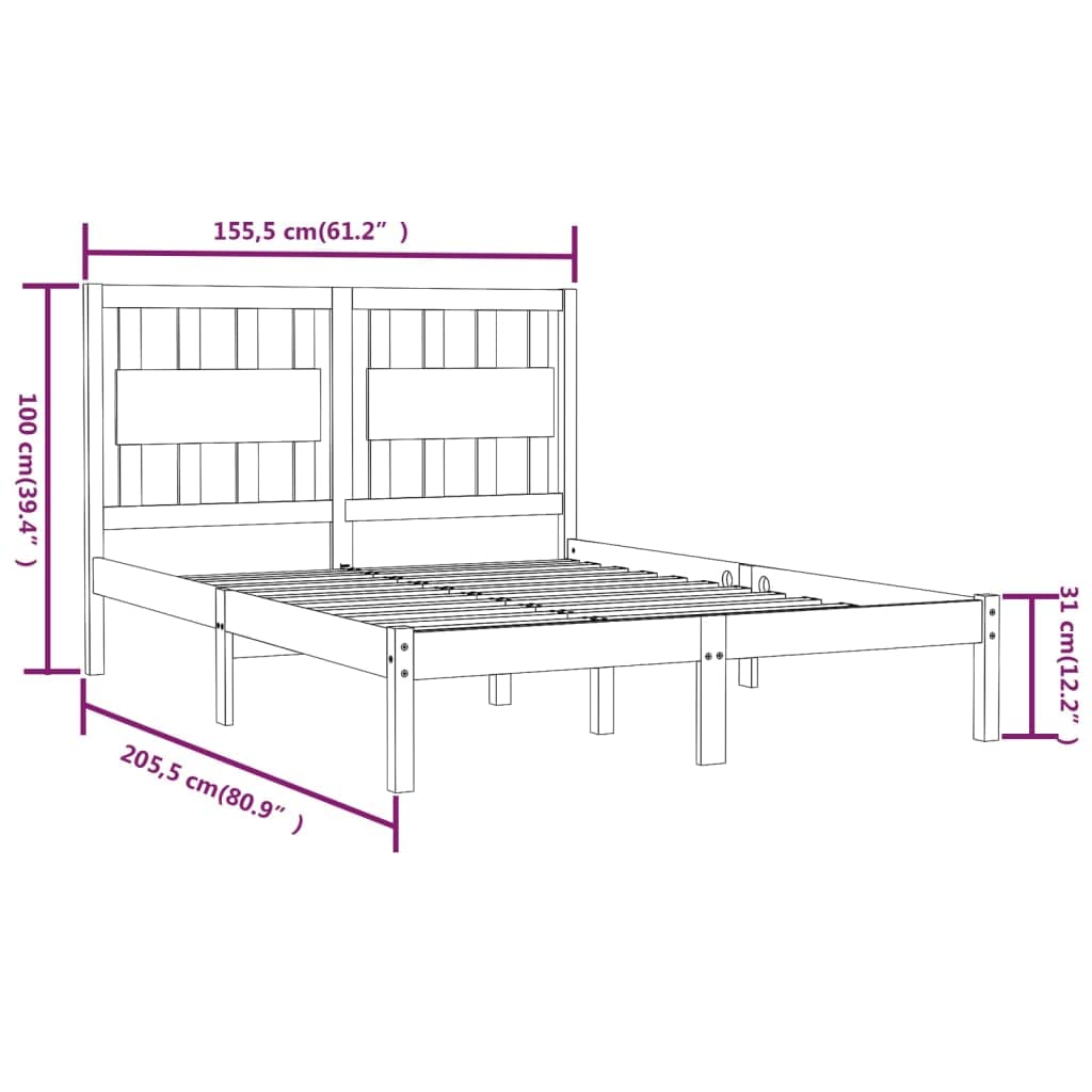 Lite drewno sosnowe Klasyczna drewniana rama Standard Brąz 150x200 cm | Rama łóżka lite drewno sosnowe 150x200 cm rama drewniana stelaż z zagłówkiem do sypialni