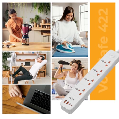Image of OTEK Extension Board Power Strip 4 Universal Sockets 2 USB Type A 2 Type C Ports 2 Meter Cord 2500W 10A Surge Protector Fire Resistant ABS Body White for Home Office