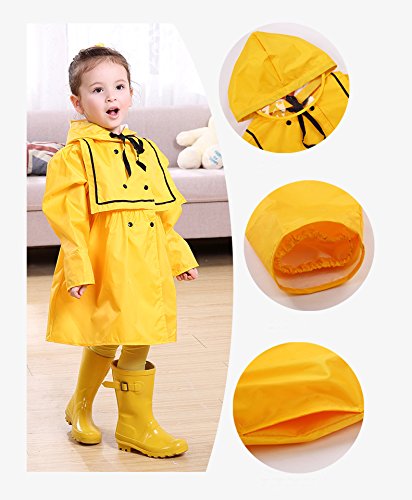BIKMAN Girl's Hooded Raincoat Princess Dress Style Solid Color Rainwear (M(3-4 Years Old), Yellow)