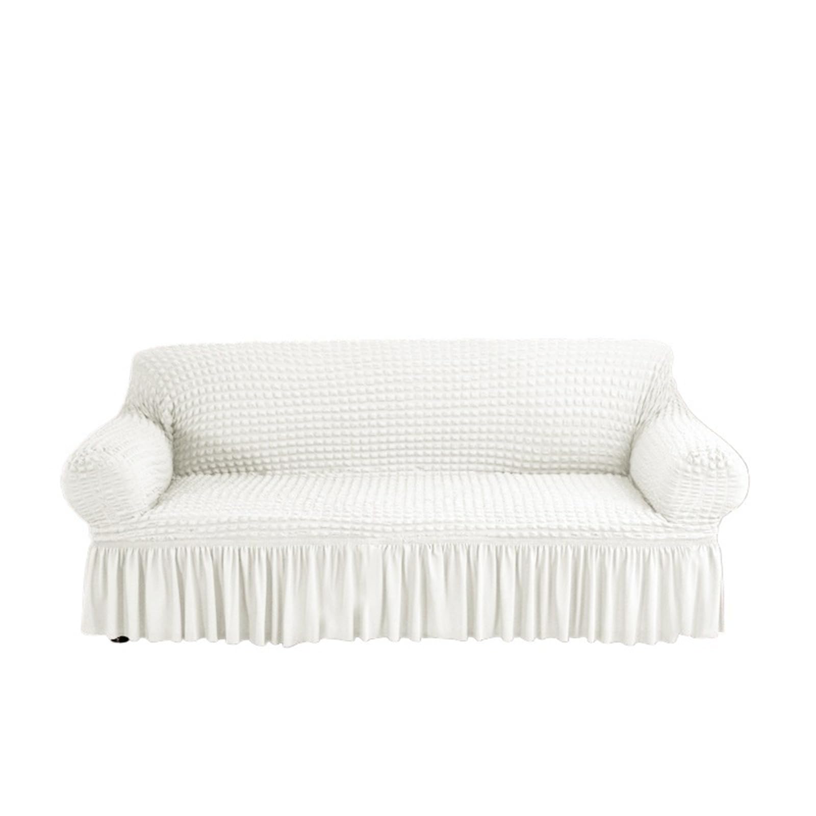 SUBLXPoten Sofa Cover with Skirt Sofa Slipcover with Skirt Easy Fitted for Living Room Couch Cover Washable Elastic(White,3-seater 170-230cm)