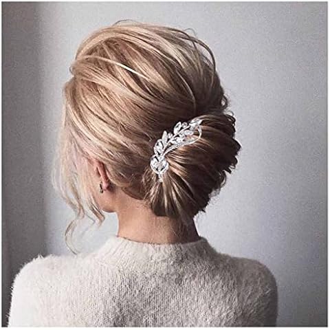 Dervivea Sparkly Rhinestone Leaf Hair Comb Silver Leaf Side Comb Pin Wedding Bridal Leaves Hair Comb Headpiece Crystal Leaf Headpiece Decorative Hair Accessories for Women and Girls Headdress Cover