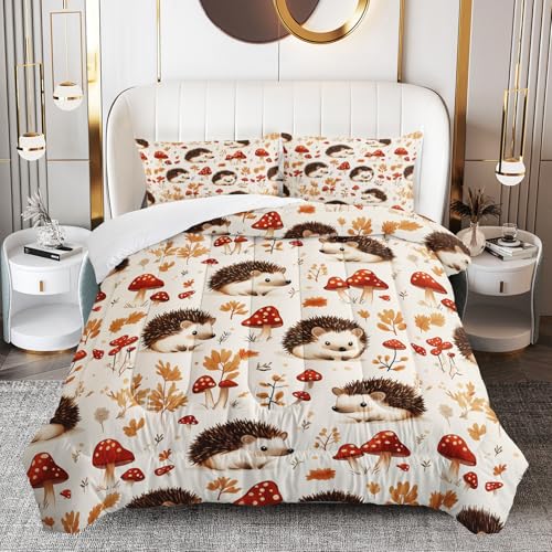 AILONEN Cute Hedgehogs Comforter Set,Kawaii Animal Hedgeho
