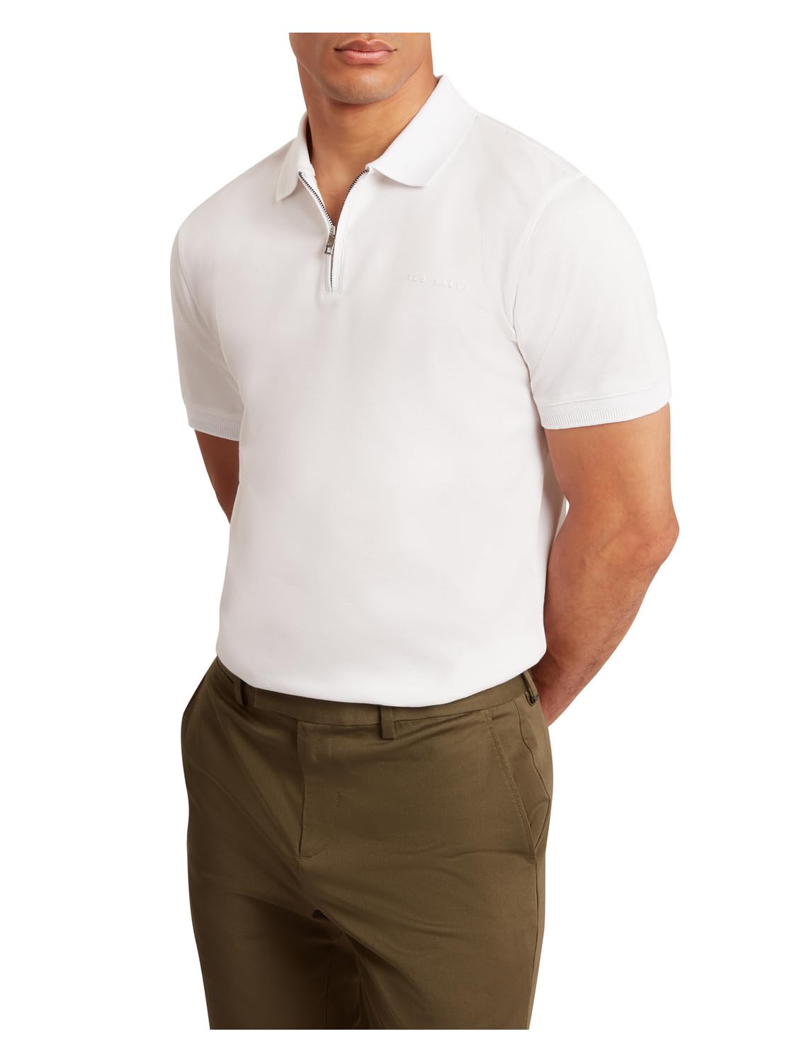 Ted Baker London Branded Honeycomb Trim ss Polo, White, s