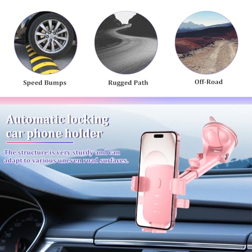 Image of Car Phone Holder, Strong Suction Vehicle Dashboard Windshield Air Vent Cellphone Mount Cradle, Adjustable Hands Free Automotive Smartphone Stand Accessories, Universal Fit (Pink2)