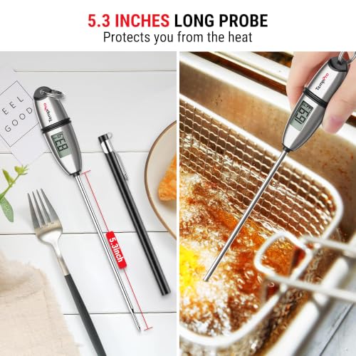Image of TempPro TempSwift 1 Sec Digital Food Thermometer for Kitchen Cooking | Meat Thermometer Digital, 5.3 inches Super Long Probe, Bread Baking Sourdough Liquids Candy Making Accessories Gift