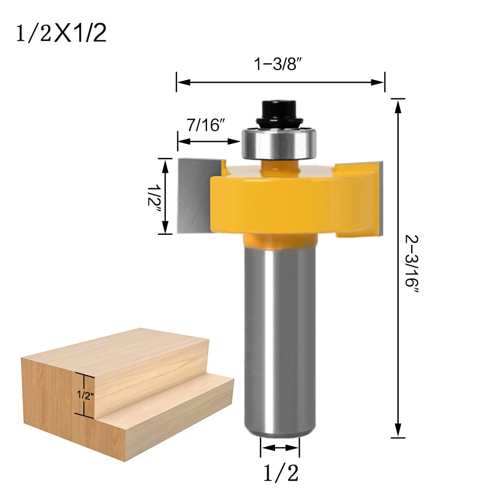 WSOOX 1/2 Inch Shank Rabbet Router Bit Set, 3 Pieces Rabbeting Router Bit with 6 Bearings Set (1/8", 1/4", 5/16", 3/8", 7/16" - Image 4