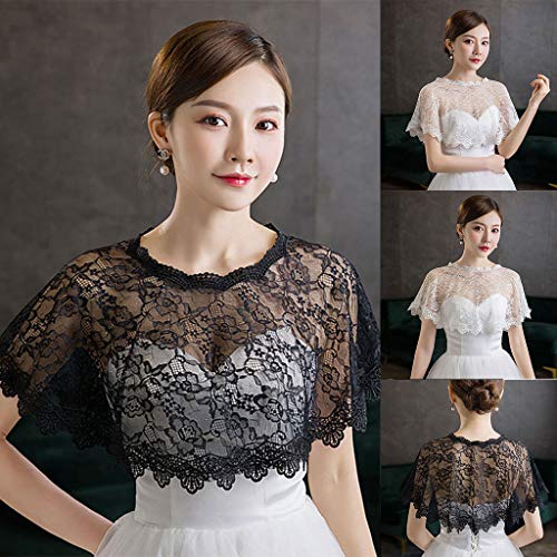Wedding Shawl Women Floral Lace Shawl Wrap Wedding Bridal Cover Up Tulle Shrug Cape, 28cm, Black4