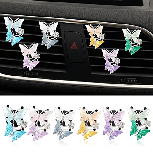 Image of WEBEEDY 6 Color Car Air Vent Clip, Dual Butterfly Daisy Flowers Car Charm, Car Air Freshener with Fragrance Cotton Pad, Women Fashion Car Decorations Gift