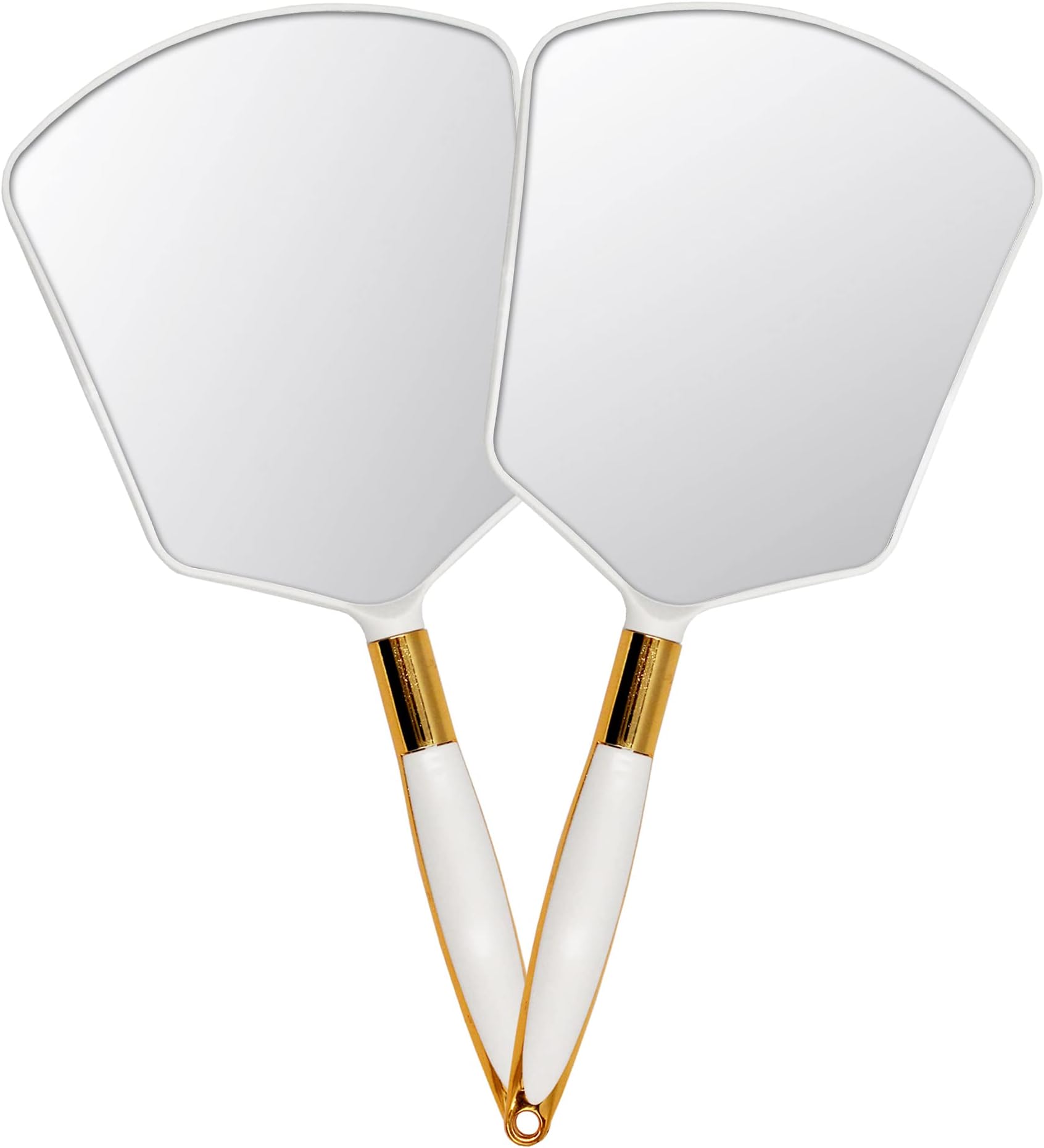 Eaoundm Hand Held Mirror with Handle, Makeup Hand Mirror with Hook Hole for Bathroom and Bedroom, Barbers Haircut Mirror for Home and Salon (6X6.8 inchs 2 Pcs, White)