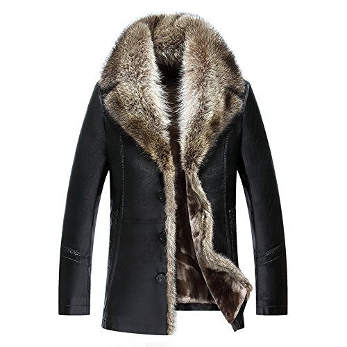 Winter Warm Parka Mens Leather Coat - Genuine Leather Jacket with Big Raccoon Fur Winter Warm Parka