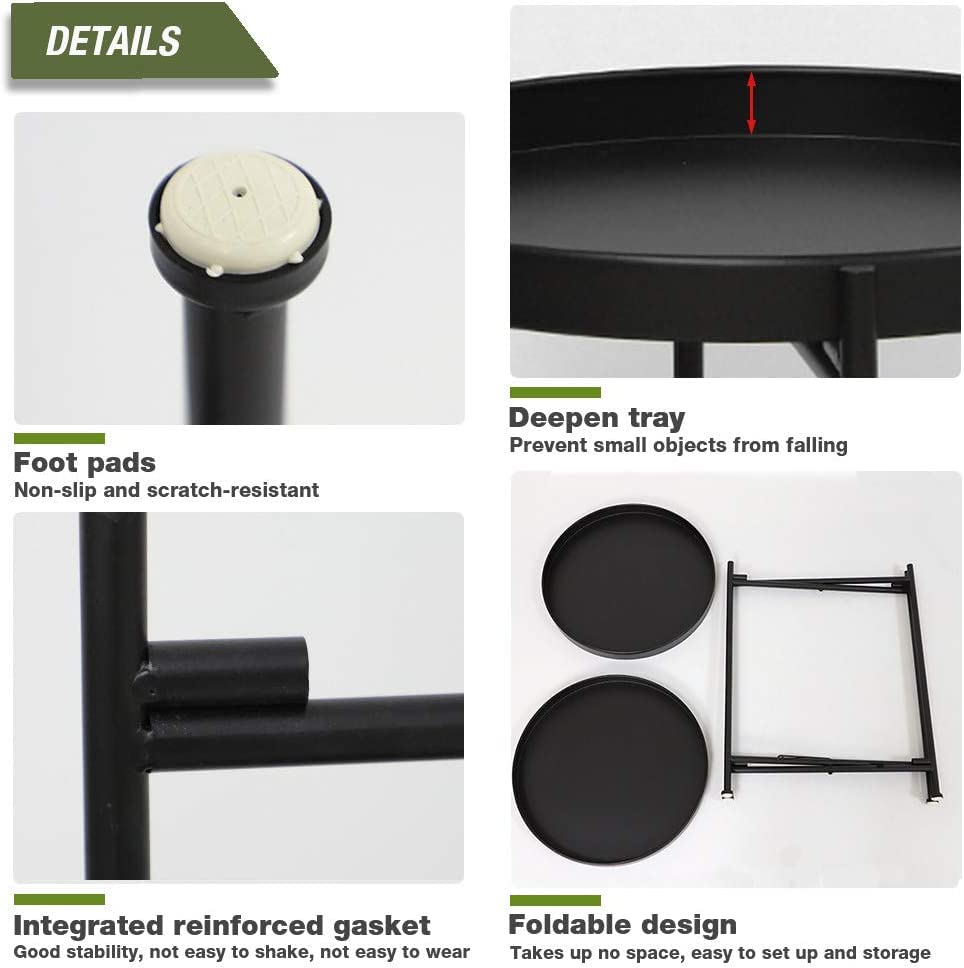 Image of End Table,Folding Metal Side Table Coffee Table Sofa Side Table for Living Room Bedroom Balcony and Office (Colour-Black-2)