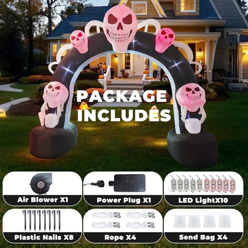 12FT Halloween Inflatable Skull Inflatable Archway Halloween Blow Up Archway Yard Decorations for Halloween Holidays Parties Built-in LEDs for Holiday Party, Garden, Lawn, Yard, Patio Décor by DILENK - Image 5