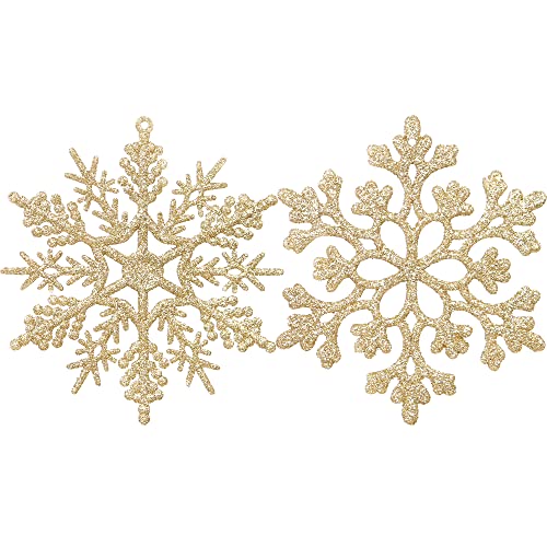 Sea Team Plastic Christmas Glitter Snowflake Ornaments Christmas Tree Decorations, 4-inch, Set of 36, Gold