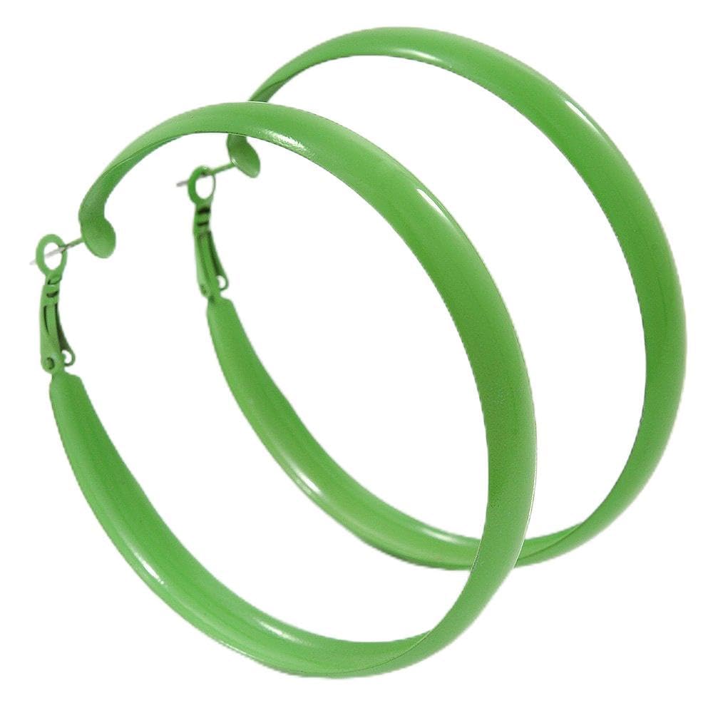 Créoles en émail vert salade 55 mm pour un style tendance