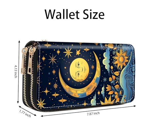 Magical Sun and Moon Print Wallet for Women Large Capacity Wallet Credit Card Holder PU Leather Double Zipper Clutch Purse Phone Wallet2