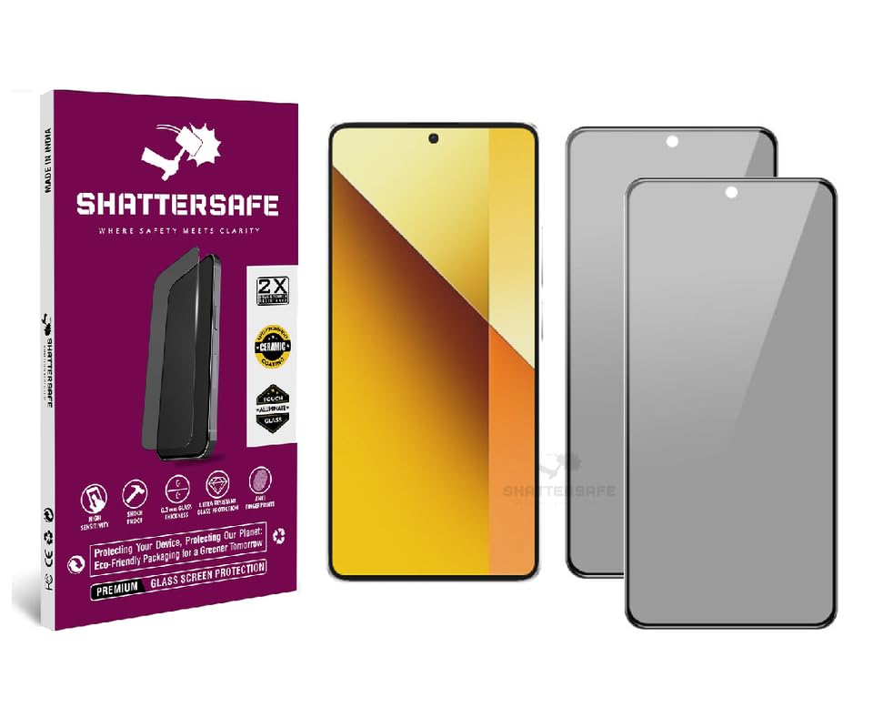 Image of Anti-Spy Privacy Tempered Glass Compatible For Mi Note 13 5G / Note 13 Pro [Pack of 2]. Anti-Scratch, Edge-to-Edge Protection With Easy Installation Kit & Case Friendly Fit.