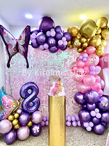 Image of Shimmer Wall Backdrop Pink Iridescent Square Sequin Wall Panel Backdrop Decor for Wedding, Anniversary, Birthday, Party, 12 Panels