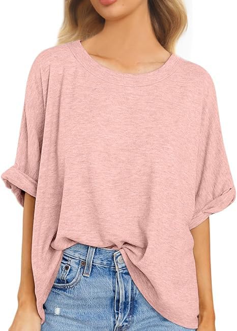 Voqeen Femmes T-Shirt Oversize Été Manches Courtes Col Rond Haut Décontracté Casual Lâches Tops Elégants Tee Shirts Blouse